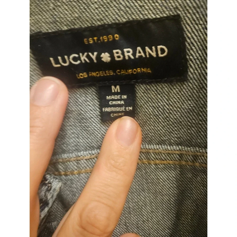 Lucky Brand Mens Denim Trucker Jacket Dark Wash Blue Size M Classic Jean Jacket
